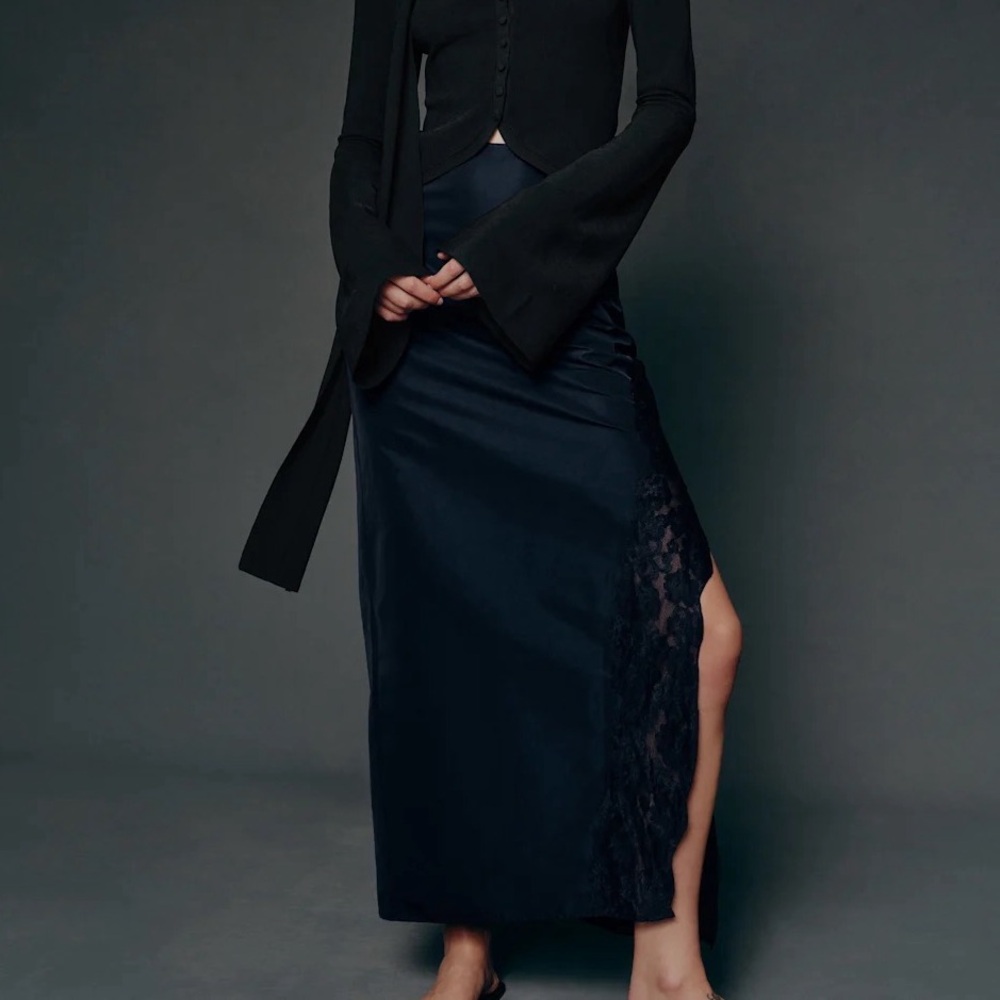 Reformation Noah Skirt Navy Lace Trim Maxi Skirt from The Collection
